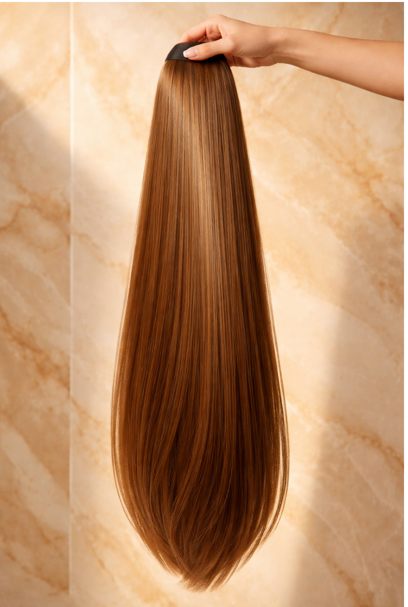 Extensions de queue de cheval synthétiques Yaki raides extra longues de 76 cm (30 pouces)